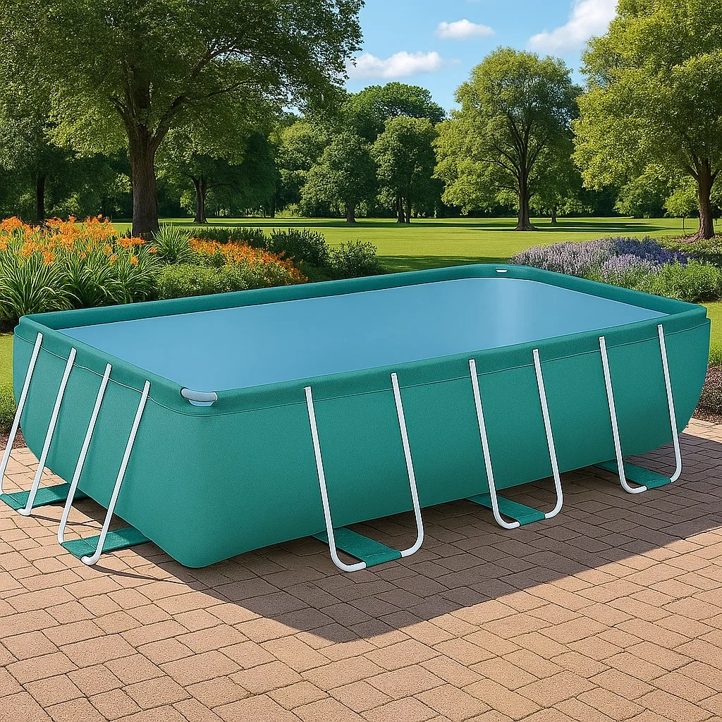 Piscine tubulaire rectangulaire bleu vert/blanc 558x262xh116 cm avec échelle et filtre à cartouche RoebuBS182Jp-Meuzen