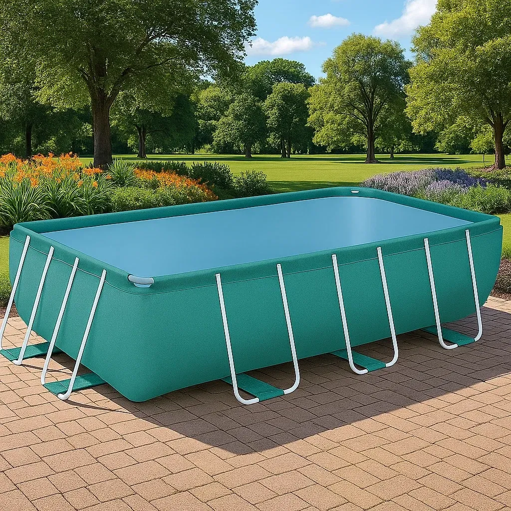 Piscine tubulaire rectangulaire bleu vert/blanc 558x262xh116 cm avec échelle et filtre à cartouche RoebuBS182Jp-Meuzen