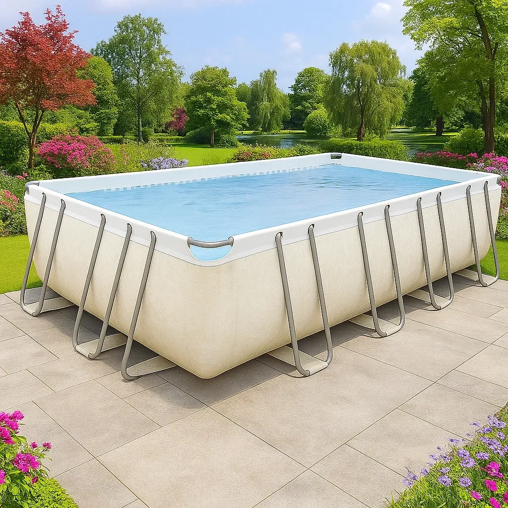 Piscine tubulaire rectangulaire 558x262x116 cm blanc/gris clair avec échelle et filtre hJqTbfa183Bg-Meuzen