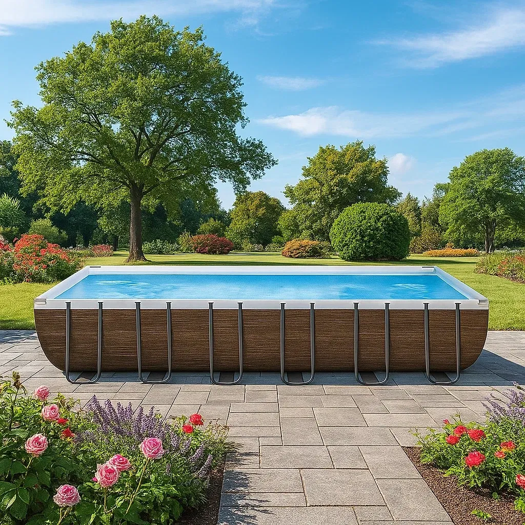 Piscine tubulaire rectangulaire 558x262x116 cm, couleur marron foncé/blanc, avec échelle, avec filtre FAQlnSh185Nx-Meuzen
