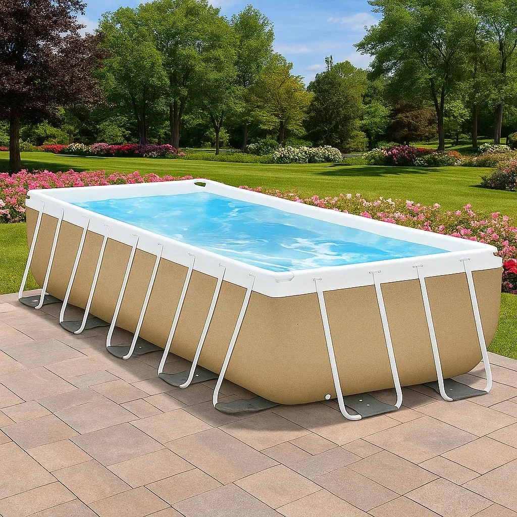 Piscine tubulaire rectangulaire 558x262xh116 cm beige/blanc avec échelle avec filtre à cartouche fMTwSlv187uZ-Meuzen