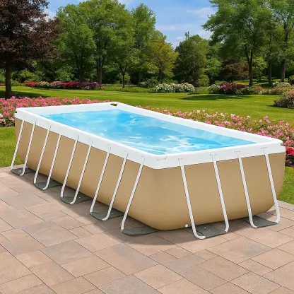 Piscine tubulaire rectangulaire 558x262xh116 cm beige/blanc avec échelle avec filtre à cartouche fMTwSlv187uZ-Meuzen