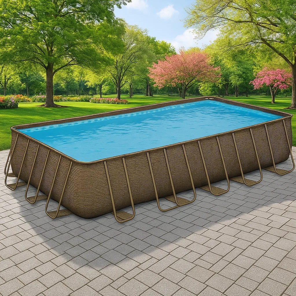 Piscine tubulaire rectangulaire marron foncé 558x262xh116 cm avec échelle et filtre à sable YcNWzaL188WV-Meuzen