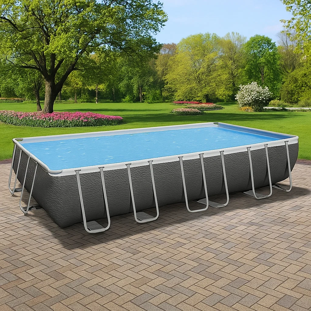 Piscine tubulaire rectangulaire 558x262x116 cm gris foncé/blanc avec échelle et filtre WqkUrLV189Gy-Meuzen