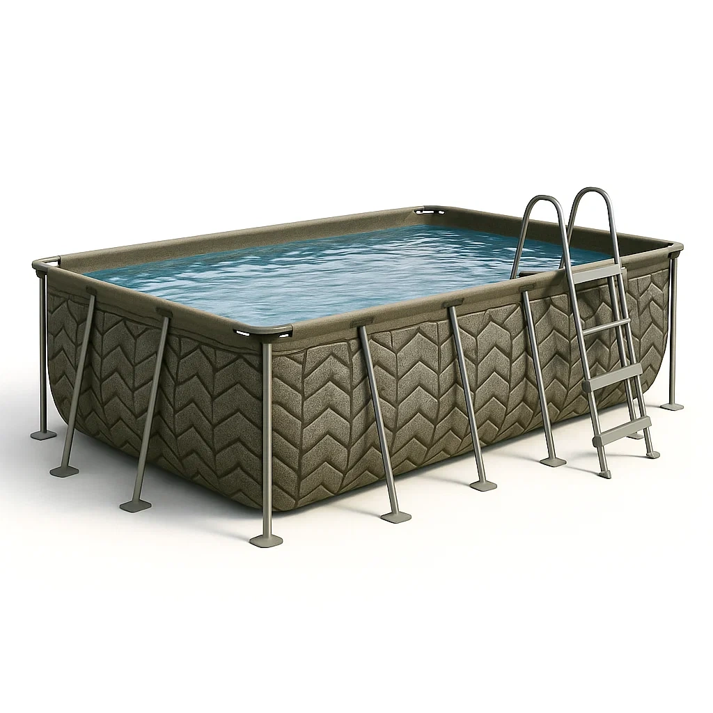 Piscine tubulaire rectangulaire 390x197xh97 cm kaki/gris avec échelle avec filtre PByfeCR156Bv-Meuzen
