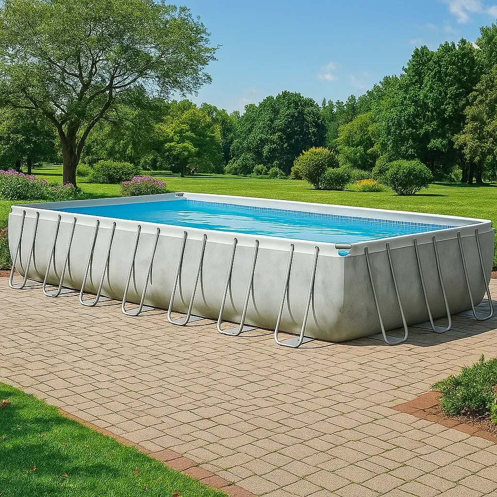 Piscine tubulaire rectangulaire 703x350xh125 cm gris béton/blanc avec échelle avec filtre rdZGYxW192SU-Meuzen