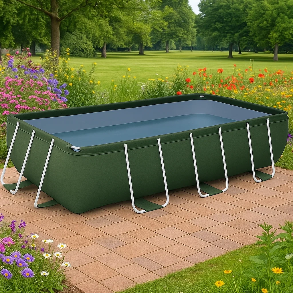 Piscine tubulaire rectangulaire 703x350xh125 cm vert foncé avec échelle avec filtre à sable MlnNmzv193rn-Meuzen