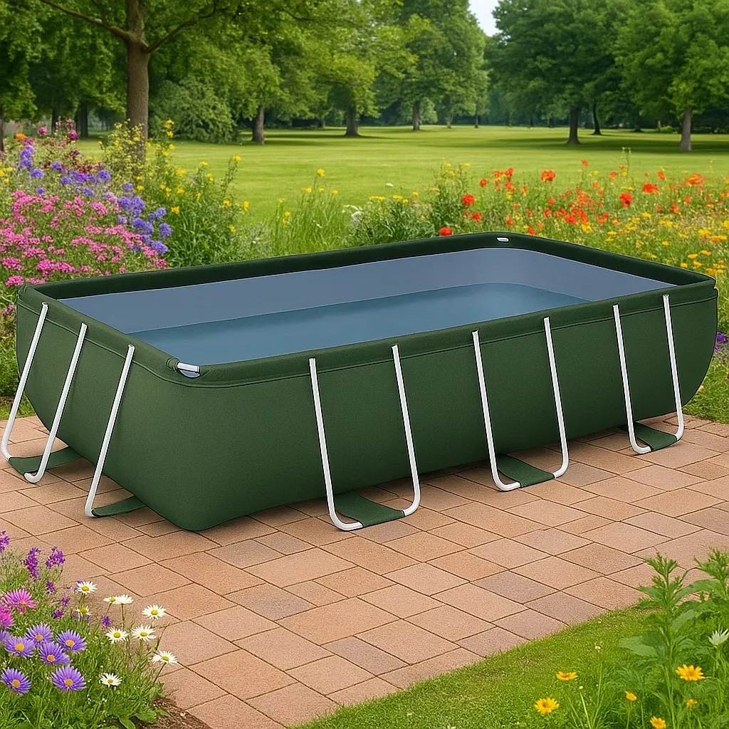 Piscine tubulaire rectangulaire 703x350xh125 cm vert foncé avec échelle avec filtre à sable MlnNmzv193rn-Meuzen