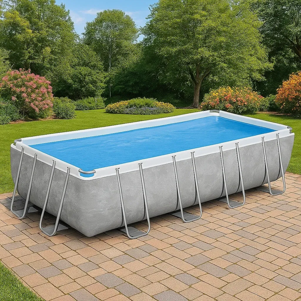 Piscine tubulaire rectangulaire gris/blanc 703x350xh125 cm avec échelle et filtre à cartouche SduRnHR194FV-Meuzen