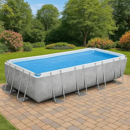 Piscine tubulaire rectangulaire gris/blanc 703x350xh125 cm avec échelle et filtre à cartouche SduRnHR194FV-Meuzen