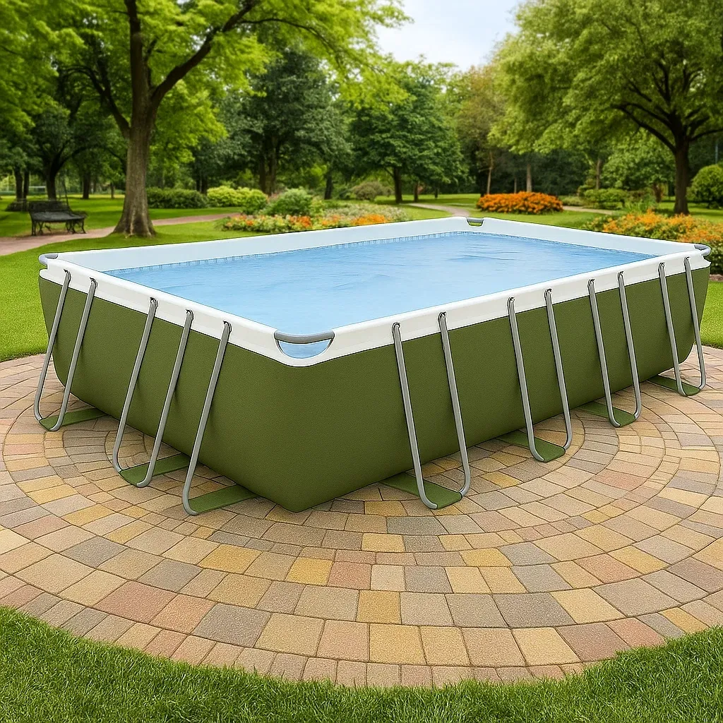 Piscine tubulaire rectangulaire 703x350x125 cm vert/blanc avec échelle et filtre hdClmOE195gY-Meuzen