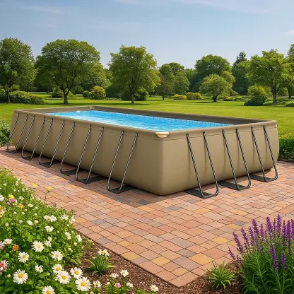 Piscine tubulaire rectangulaire 703x350x125 cm, couleur beige avec échelle et filtre XeznpLE197nm-Meuzen