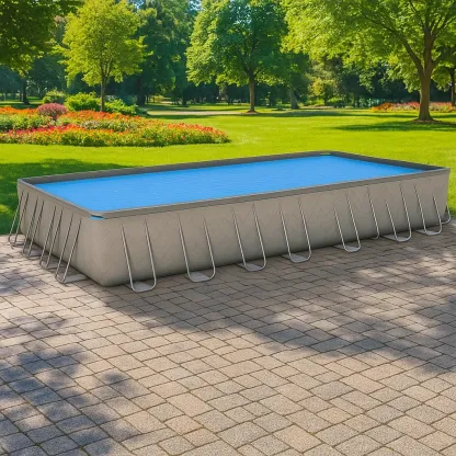 Piscine tubulaire rectangulaire 703x350xh125 cm gris/gris foncé avec échelle avec filtre LnuGuqh198zS-Meuzen