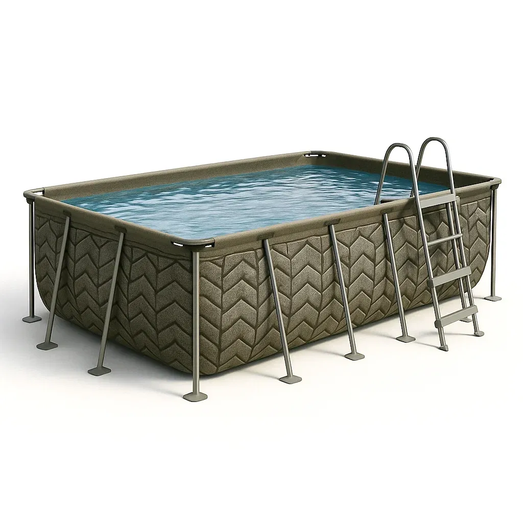 Piscine tubulaire rectangulaire 390x197xh97 cm kaki/gris avec échelle avec filtre PByfeCR156Bv-Meuzen