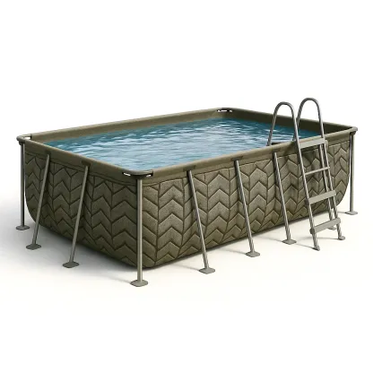 Piscine tubulaire rectangulaire 390x197xh97 cm kaki/gris avec échelle avec filtre PByfeCR156Bv-Meuzen