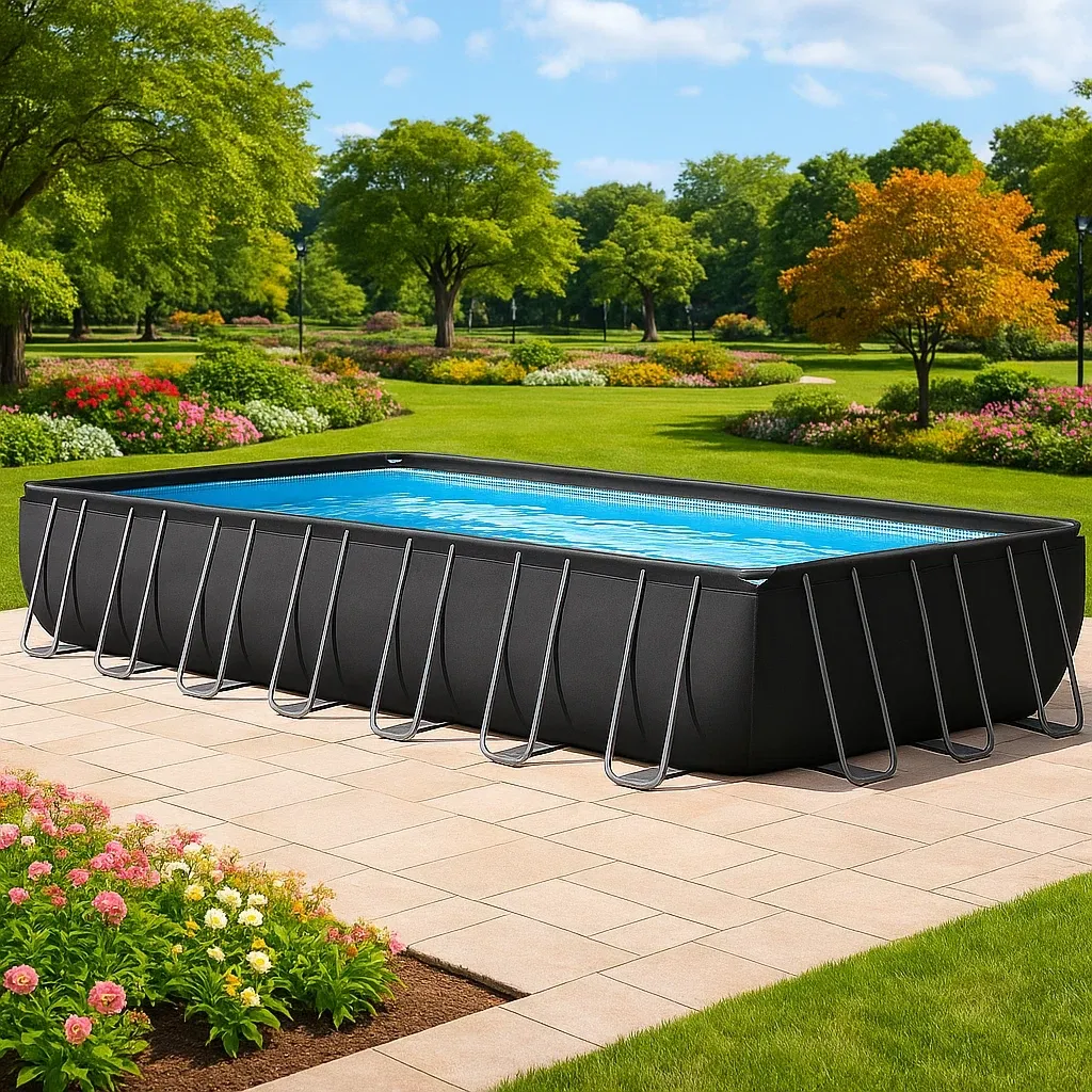 Piscine tubulaire rectangulaire noire 703x350xh125 cm avec échelle et filtre à cartouche rxehIPL200TO-Meuzen