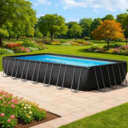 Piscine tubulaire rectangulaire noire 703x350xh125 cm avec échelle et filtre à cartouche rxehIPL200TO-Meuzen