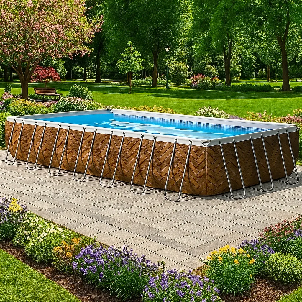 Piscine tubulaire rectangulaire 703x350x125 cm bois/blanc avec échelle et filtre KkmSVnZ201XW-Meuzen