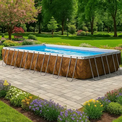 Piscine tubulaire rectangulaire 703x350x125 cm bois/blanc avec échelle et filtre KkmSVnZ201XW-Meuzen