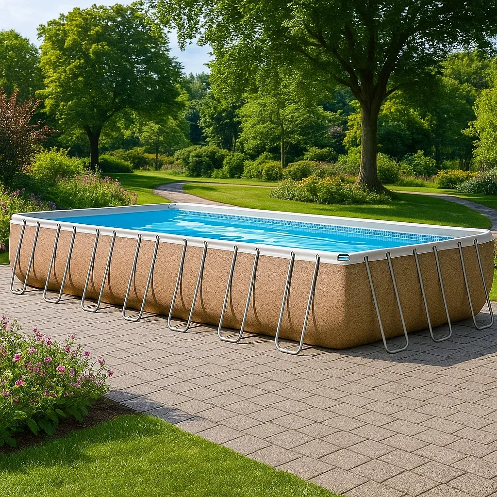 Piscine tubulaire rectangulaire 703x350x125 cm beige/blanc, avec échelle et filtre XSBnaKm203Ea-Meuzen