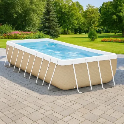Piscine tubulaire rectangulaire 703x350xh125 cm beige/blanc avec échelle avec filtre SIyYHRU204mv-Meuzen