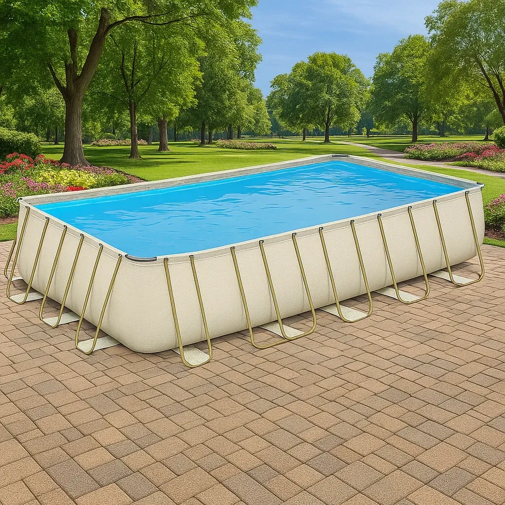 Piscine tubulaire rectangulaire beige clair 703x350xh125 cm avec échelle et filtre à cartouche XaBGsIB206Pl-Meuzen