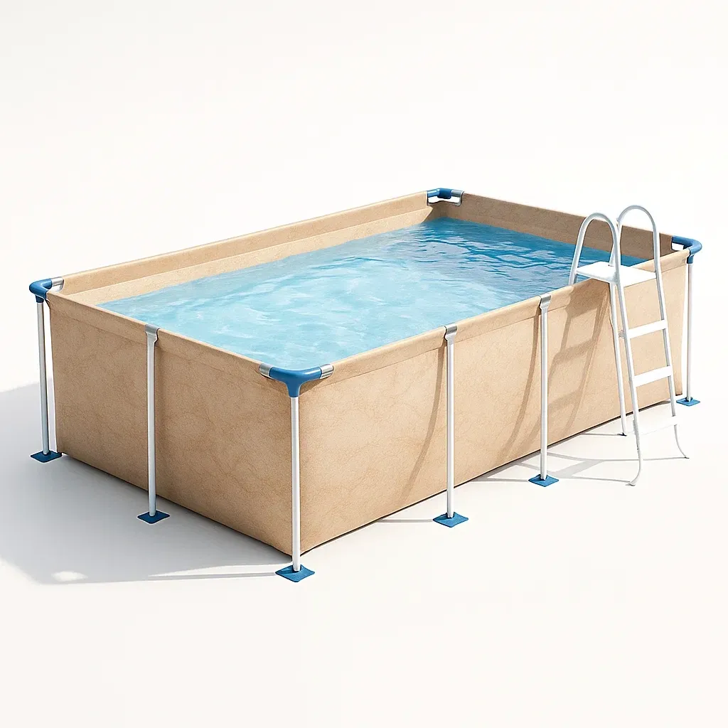 Piscine tubulaire rectangulaire 390x197xh97 cm beige clair avec échelle avec filtre à cartouche hrKigeE157GK-Meuzen