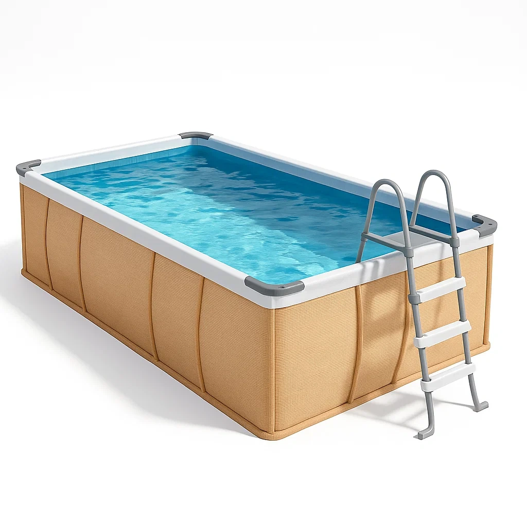 Piscine tubulaire rectangulaire 390x197x97 cm beige/blanc avec échelle et filtre à cartouche ZzSByZZ158Oj-Meuzen