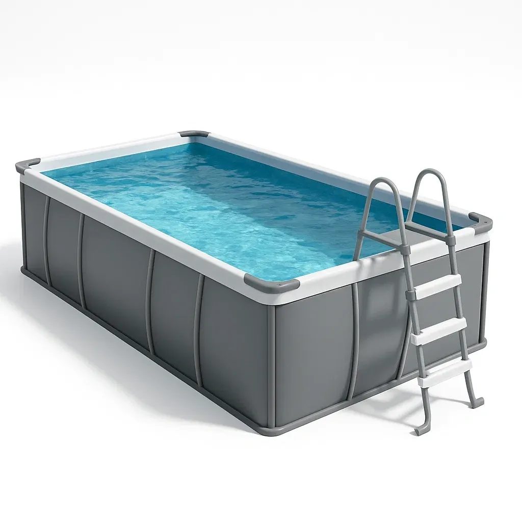 Piscine tubulaire rectangulaire 390x197xh97 cm gris foncé/blanc avec échelle avec filtre à cartouche SufEiti163js-Meuzen