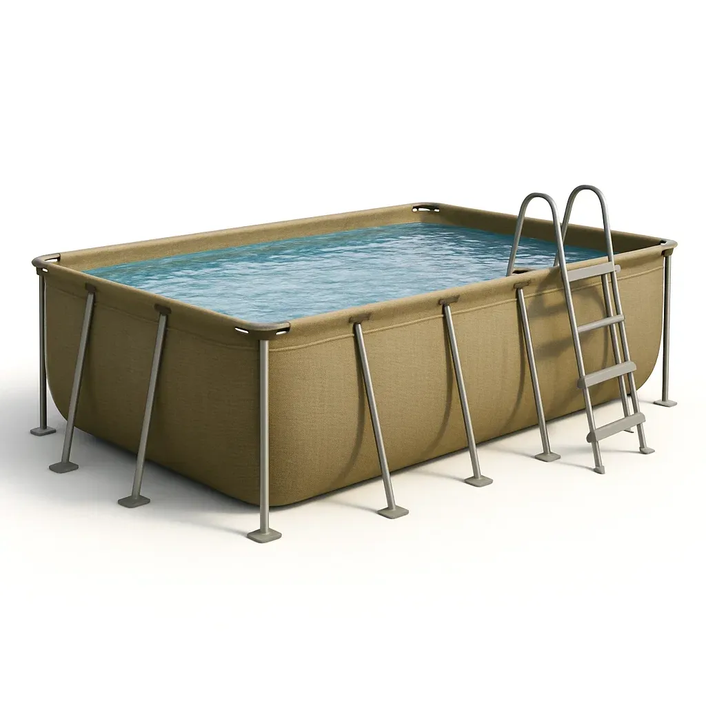 Piscine tubulaire rectangulaire 390x197x97 cm kaki clair/gris avec échelle et filtre à cartouche sfQszTD146YA-Meuzen