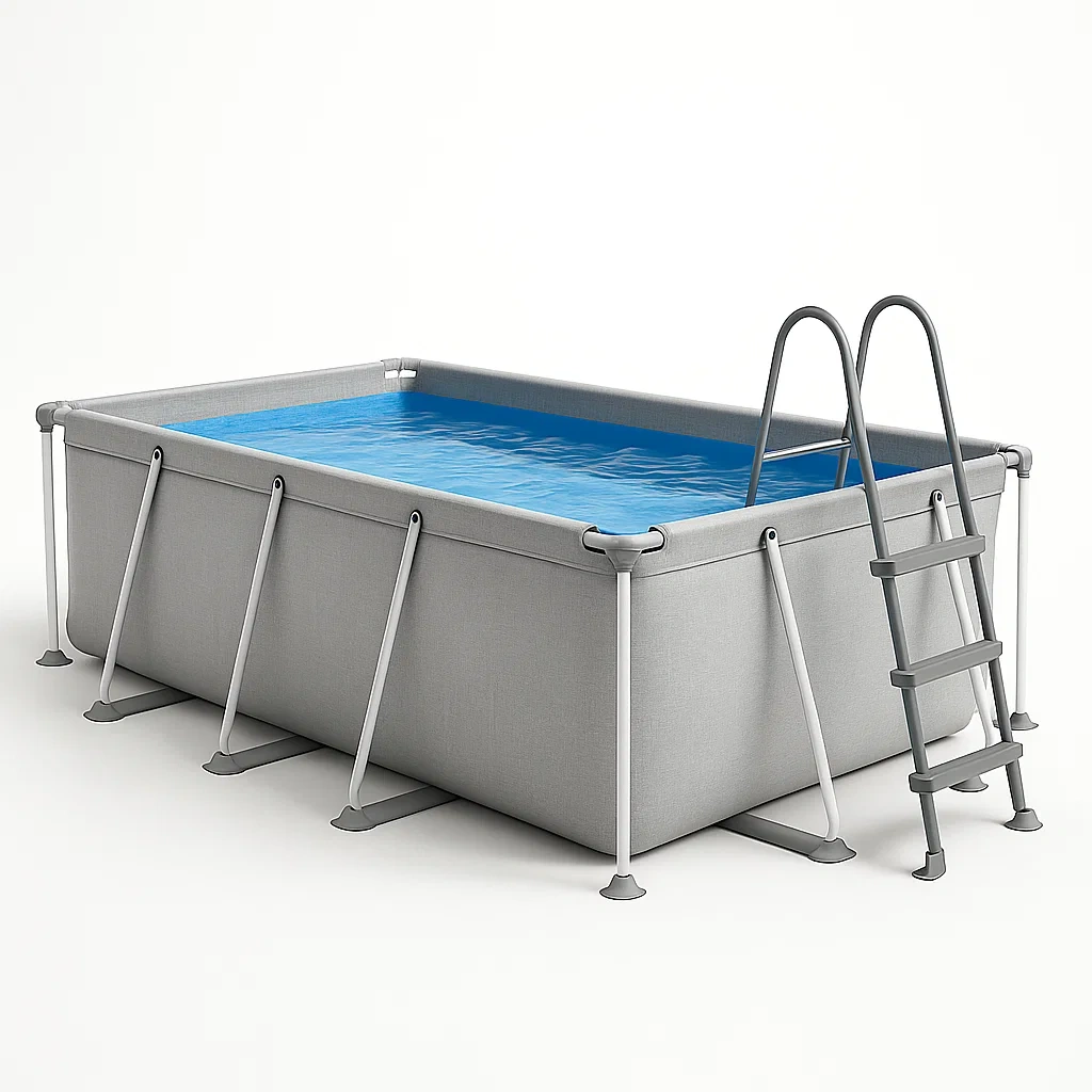 Piscine tubulaire rectangulaire 390x197x97 cm gris avec échelle et filtre anpToDN147ow-Meuzen