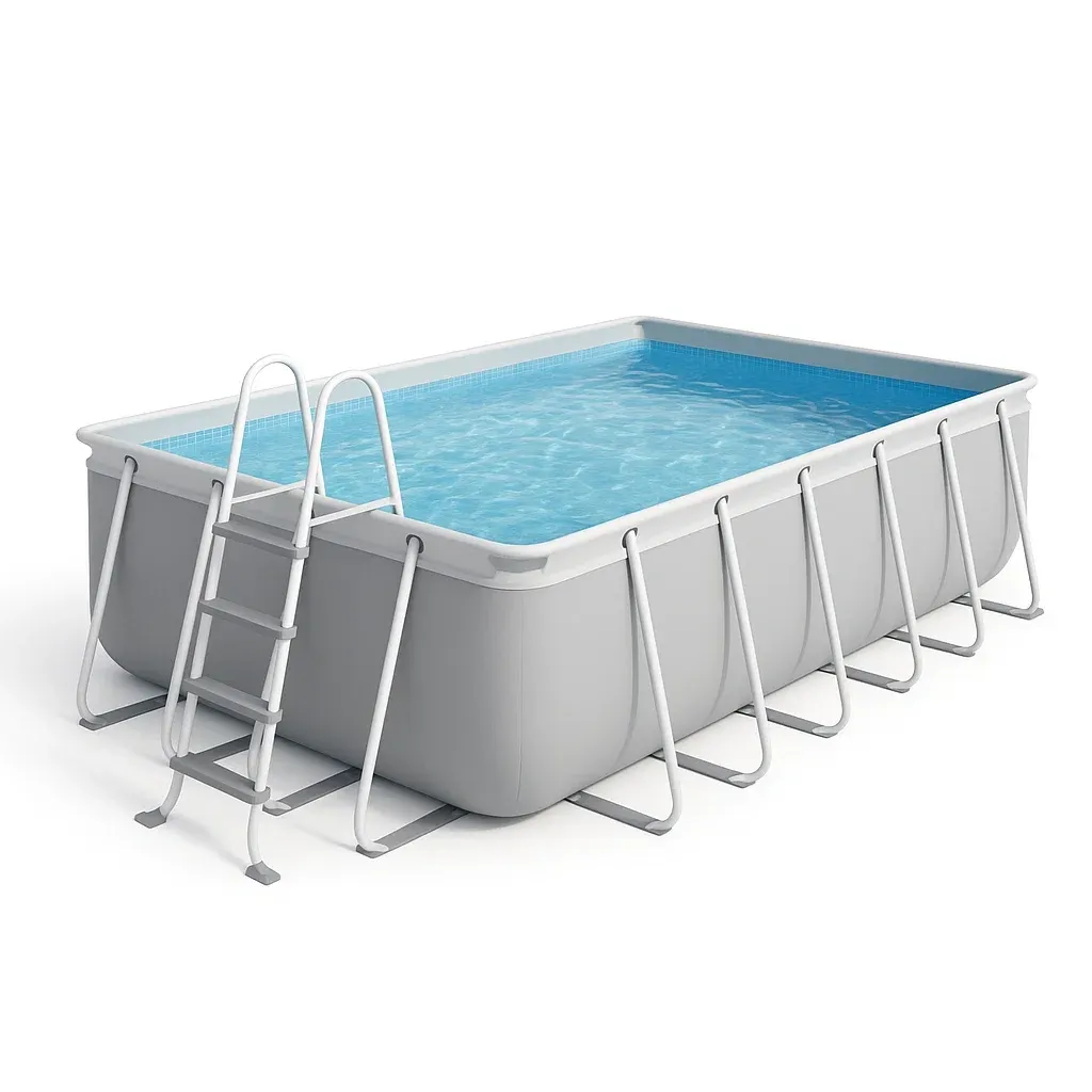 Piscine tubulaire rectangulaire 558x262xh116 cm blanc/gris avec échelle avec filtre à cartouche oszzgmb169aF-Meuzen
