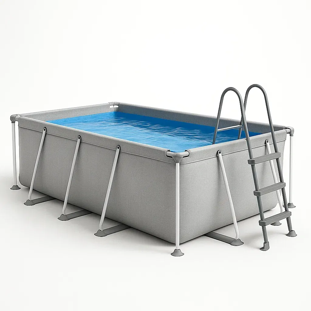 Piscine tubulaire rectangulaire 390x197x97 cm gris avec échelle et filtre anpToDN147ow-Meuzen