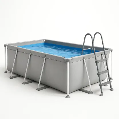 Piscine tubulaire rectangulaire 390x197x97 cm gris avec échelle et filtre anpToDN147ow-Meuzen