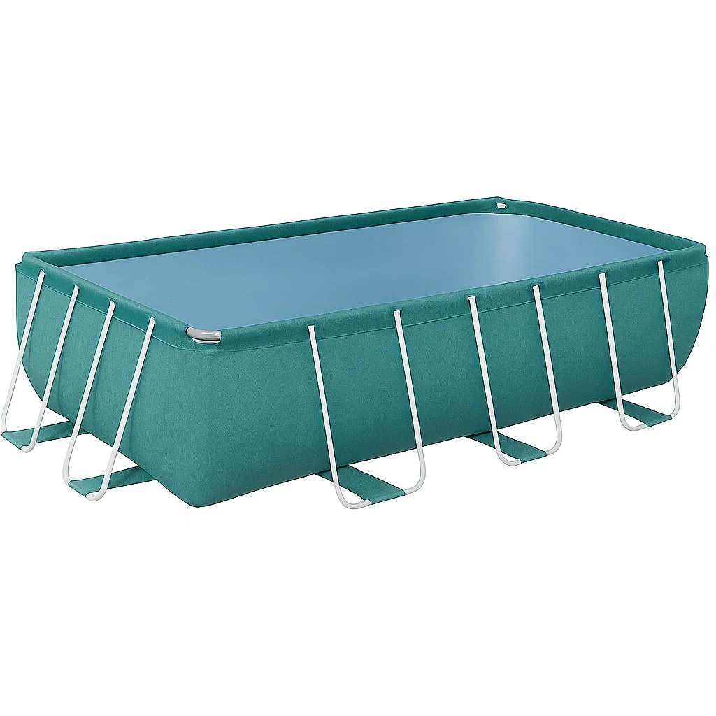 Piscine tubulaire rectangulaire bleu vert/blanc 558x262xh116 cm avec échelle et filtre à cartouche RoebuBS182Jp-Meuzen