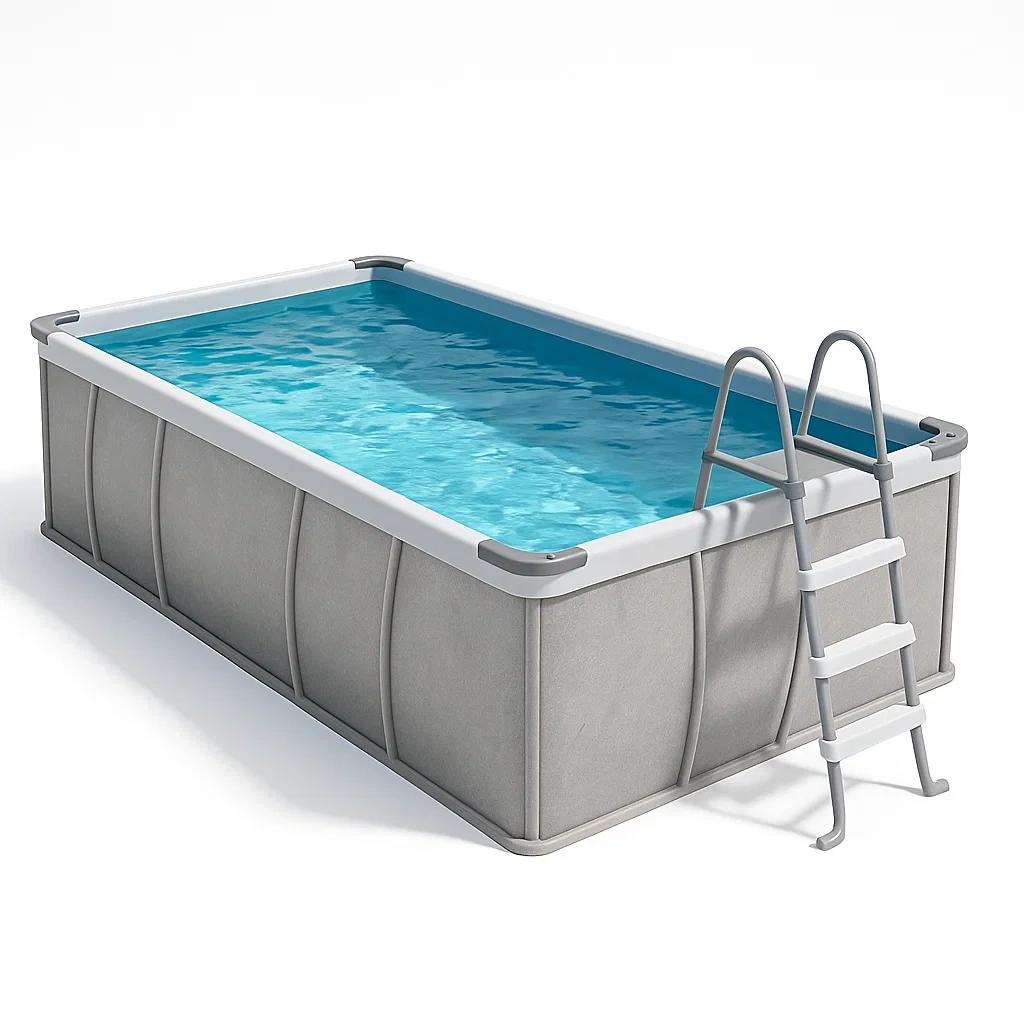 Piscine tubulaire rectangulaire 390 x 197 x 97 cm, couleur gris/bleu, avec échelle, avec filtre qEdAliK149Jc-Meuzen