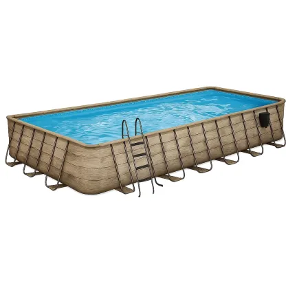 Piscine tubulaire rectangulaire 703x350x125 cm, couleur beige/bois clair avec échelle et filtre molRqIG190fr-Meuzen