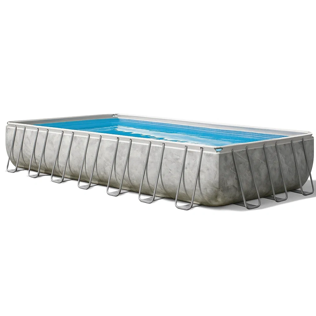 Piscine tubulaire rectangulaire 703x350xh125 cm gris béton/blanc avec échelle avec filtre rdZGYxW192SU-Meuzen
