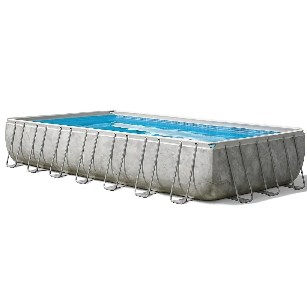 Piscine tubulaire rectangulaire 703x350xh125 cm gris béton/blanc avec échelle avec filtre rdZGYxW192SU-Meuzen