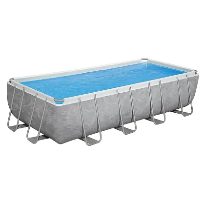 Piscine tubulaire rectangulaire gris/blanc 703x350xh125 cm avec échelle et filtre à cartouche SduRnHR194FV-Meuzen