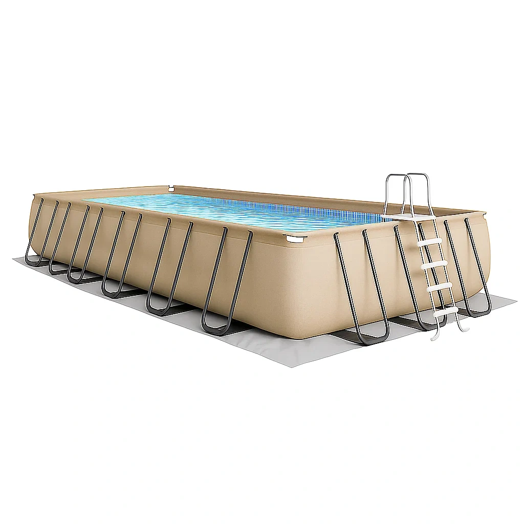 Piscine tubulaire rectangulaire 703x350xh125 cm beige avec échelle avec filtre à cartouche iezYbrd199XV-Meuzen