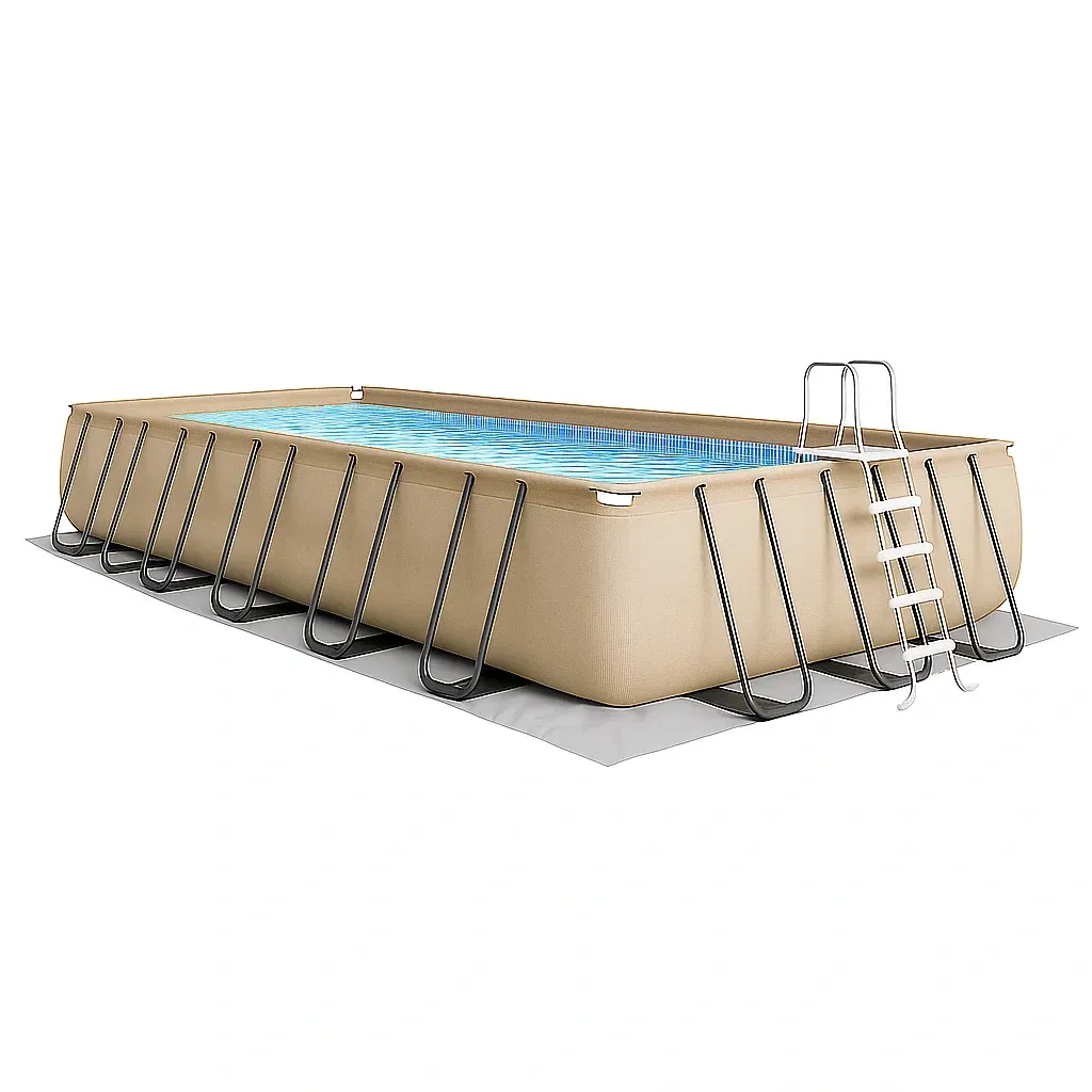 Piscine tubulaire rectangulaire 703x350xh125 cm beige avec échelle avec filtre à cartouche iezYbrd199XV-Meuzen