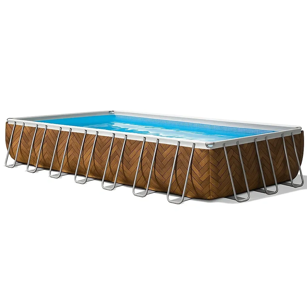 Piscine tubulaire rectangulaire 703x350x125 cm bois/blanc avec échelle et filtre KkmSVnZ201XW-Meuzen