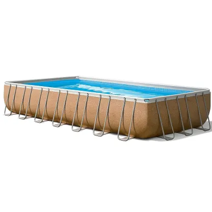 Piscine tubulaire rectangulaire 703x350x125 cm beige/blanc, avec échelle et filtre XSBnaKm203Ea-Meuzen