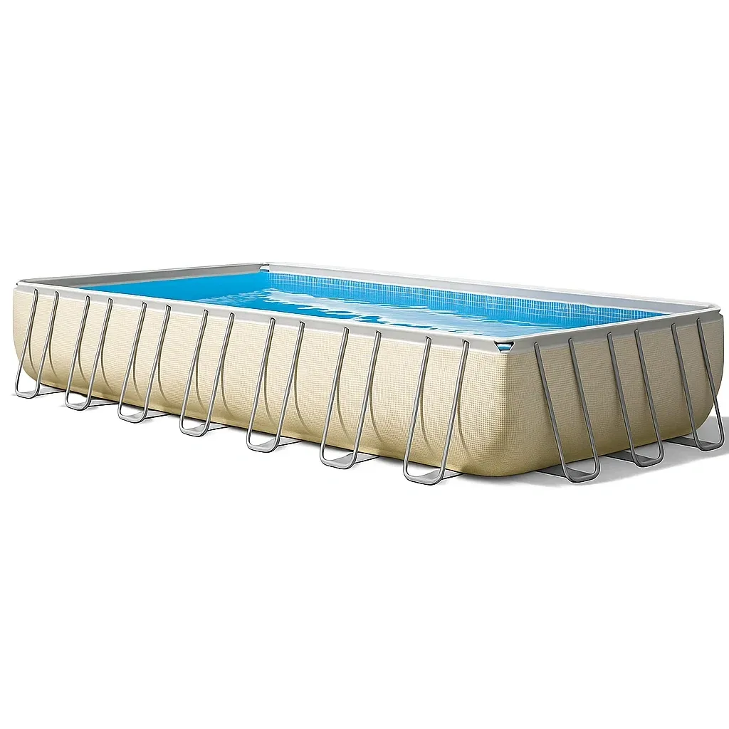 Piscine tubulaire rectangulaire 703x350xh125 cm beige clair avec échelle avec filtre à cartouche mQzJDpS205VR-Meuzen