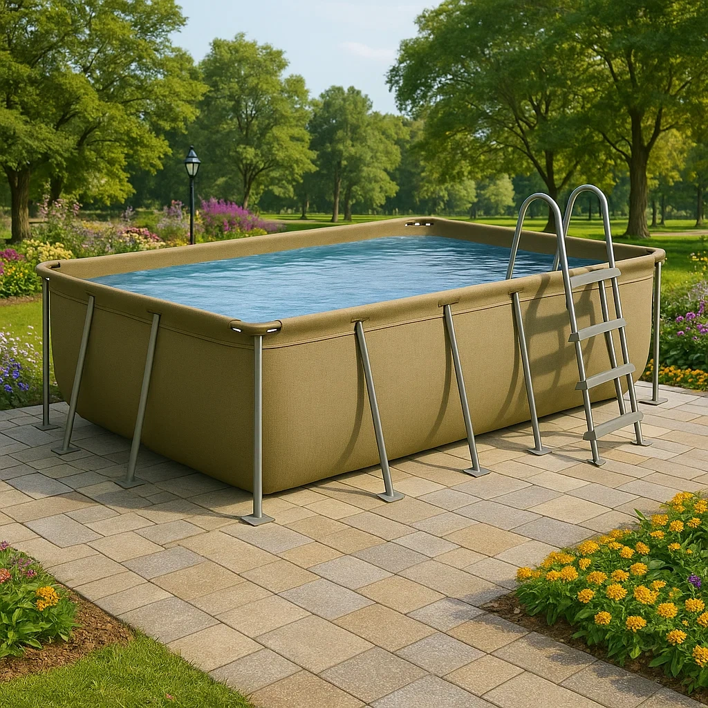 Piscine tubulaire rectangulaire 390x197x97 cm kaki clair/gris avec échelle et filtre à cartouche sfQszTD146YA-Meuzen