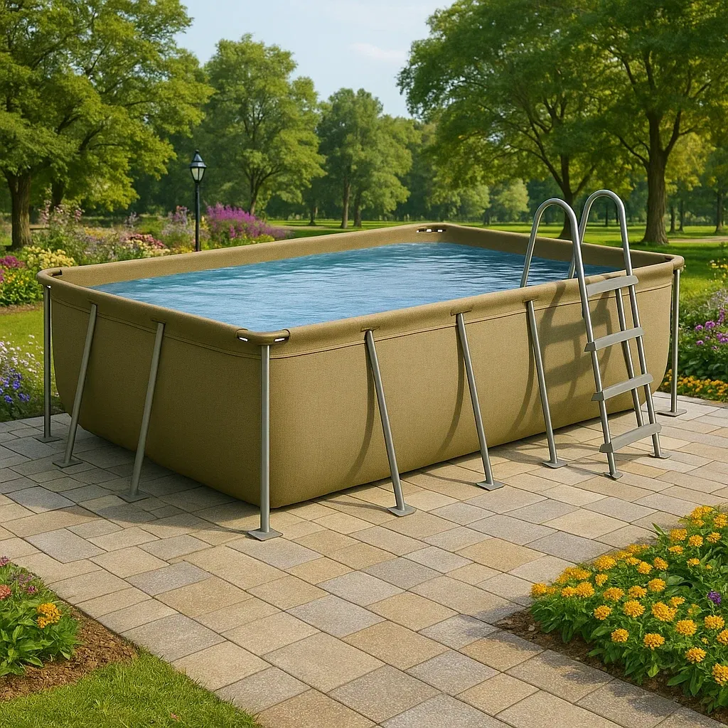 Piscine tubulaire rectangulaire 390x197x97 cm kaki clair/gris avec échelle et filtre à cartouche sfQszTD146YA-Meuzen