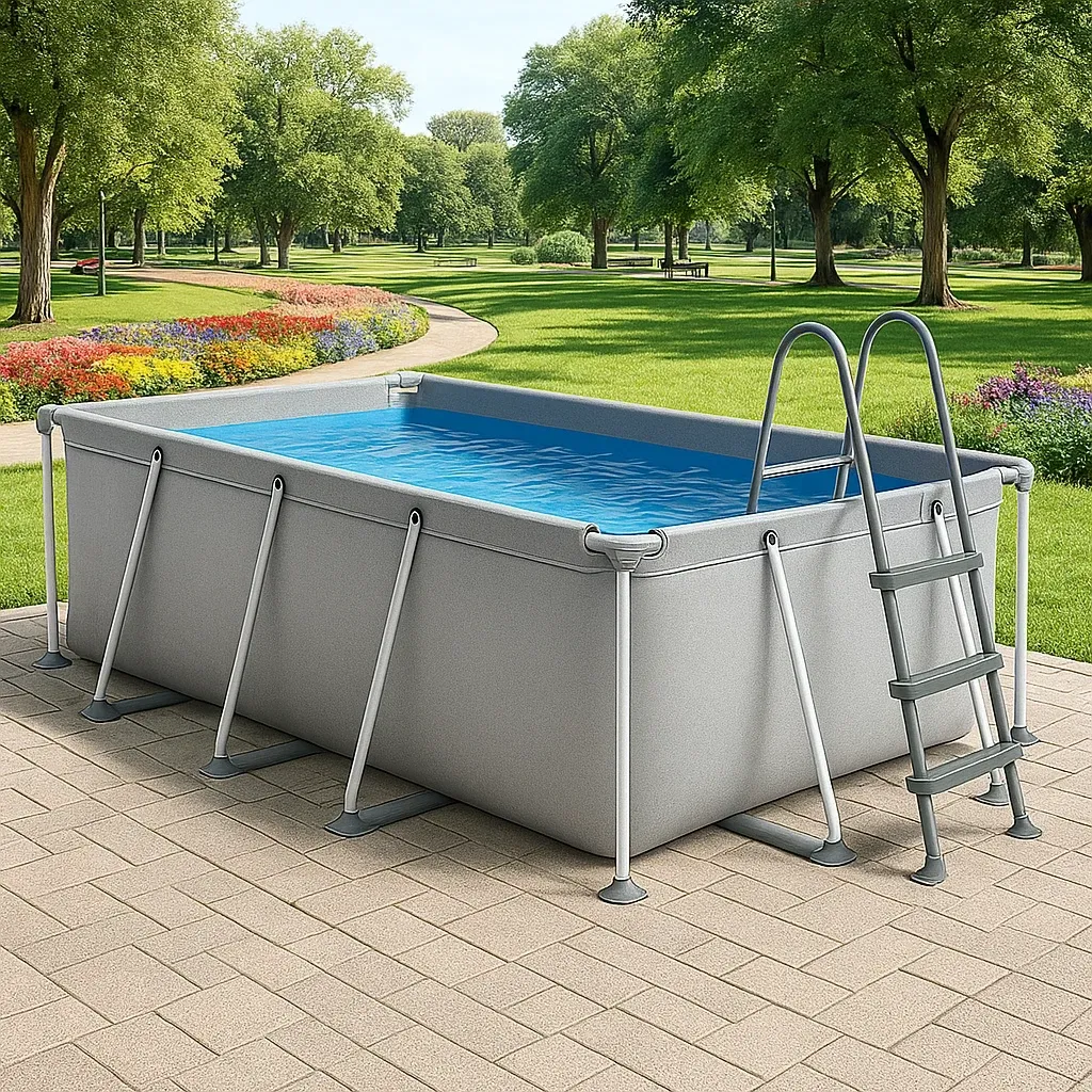 Piscine tubulaire rectangulaire 390x197x97 cm gris avec échelle et filtre anpToDN147ow-Meuzen