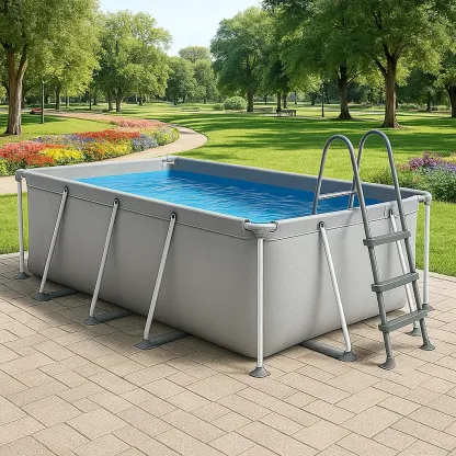 Piscine tubulaire rectangulaire 390x197x97 cm gris avec échelle et filtre anpToDN147ow-Meuzen