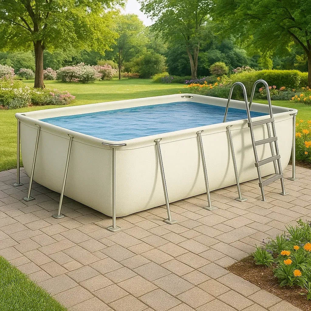 Piscine tubulaire rectangulaire 390x197x97 cm beige/silver avec échelle et filtre KJJziDS148af-Meuzen